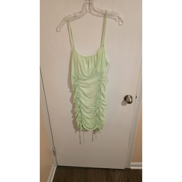 Liz & Sara Ruched Mini Dress Juniors XL Green Lined Mesh Summer Party Angelcore - Picture 1 of 7